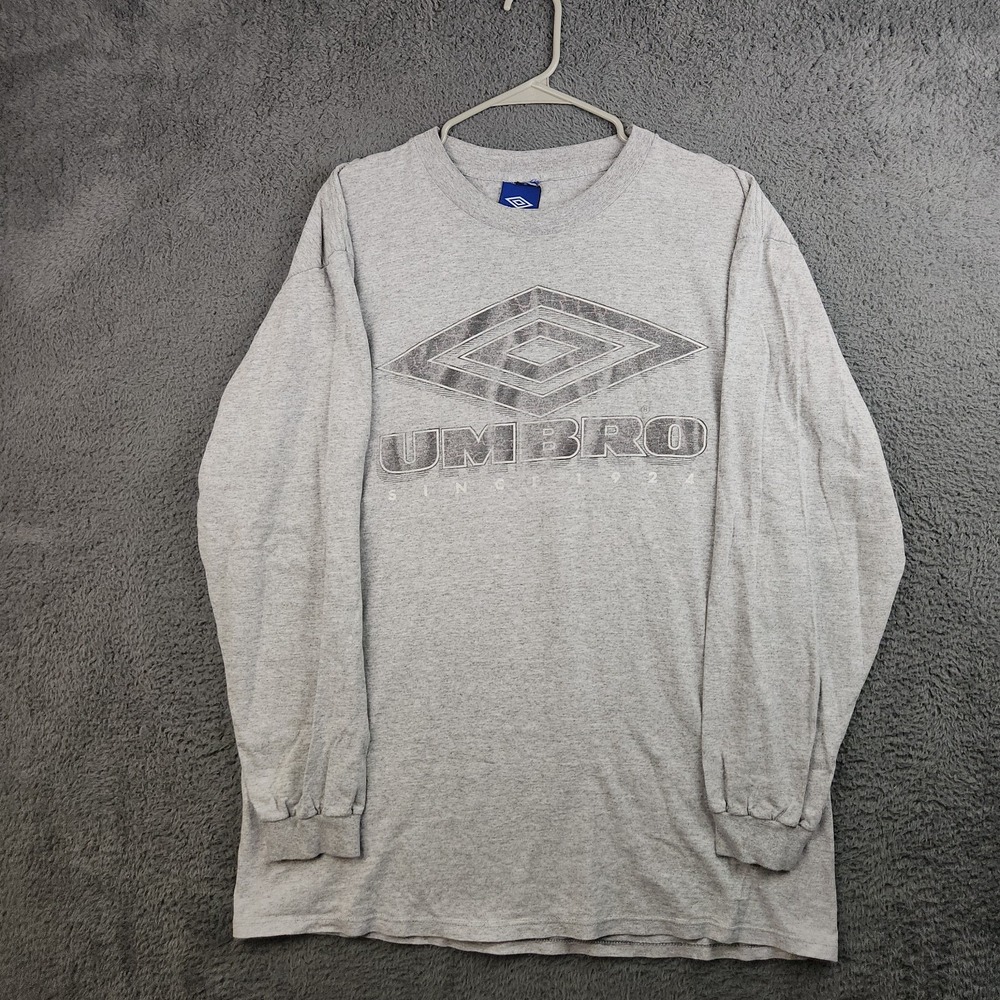 Vintage UMBRO Shirt Mens XL Gray Long Sleeve Center Big Logo 90s Crewneck Soccer